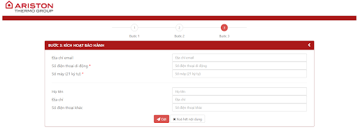 Kích hoạt bảo hành bằng cách nhập các thông tin yêu cầu